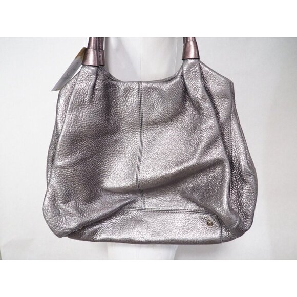 Kate Spade New York Pebbled Shimmering Silver Leather Buckle Closure Hobo Bag - Picture 4 of 9
